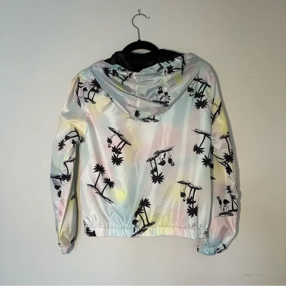 New! Girls 14/16 Justice Palm Tree Hooded Lightweight Jacket Spring Summer Rain